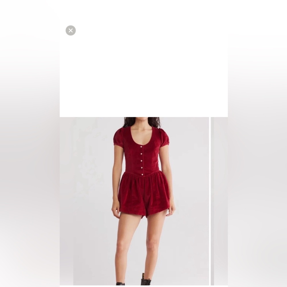 NWOT Free People Silver Bells Velvet Romper in cherry red size Small